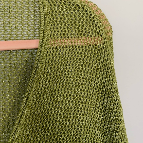 Green metallic crochet tie front cardigan - Picture 7 of 8